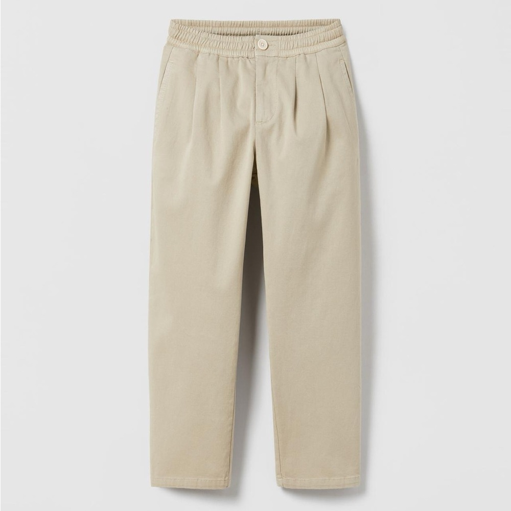 Kids Zara big boy  Tan Elastic Waist wide leg Pants